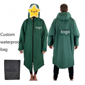 Recycled Waterproof coat changing robe Surf coat with fleece lining swim jacket