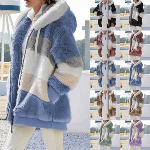 Zimní kabáty pro ženy, huňaté bundy s dlouhým rukávem a kapsami