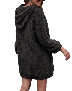 Hooded Fuzzy Fleece Coat Solid Oversize Outerwear