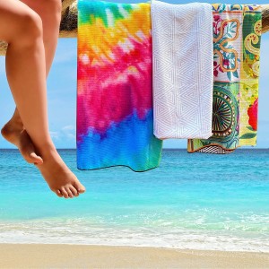 কাস্টম ডিজিটাল প্রিন্টিং লোগো Fast Dry Sand Free Oversized Microfiber Waffle Beach Towel