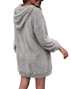 Naka-hood nga Fuzzy Fleece Coat Solid Oversized Outerwear