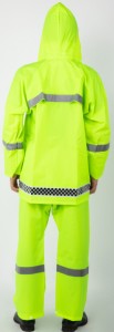 PVC rain suit high visibility reflective tape fluresenct fabric rain coat