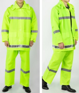 PVC rain suit high visibility reflective tape fluresenct fabric rain coat