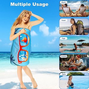 Pasgemaakte digitale druk sand gratis vinnige droog mikrovesel suede strandhanddoek met logo