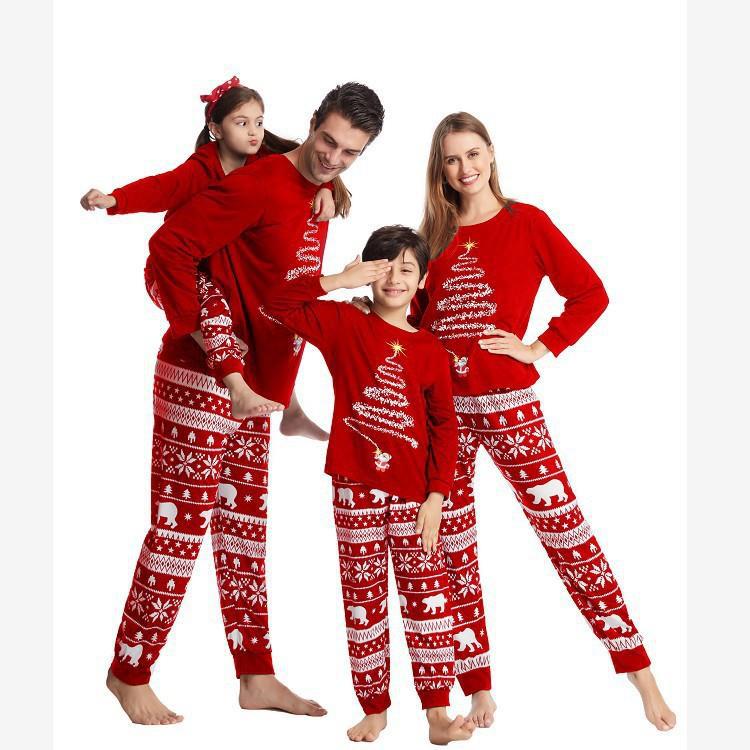 New Christmas printed parent-child long sleeved pajama set