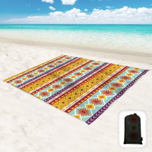 Strandhåndklæde sandtæt med bærbar nettaske til Picnic Travel Camping
