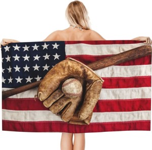 מגבת חוף מיקרופייבר וינטג' בייסבול על מגבת אמבטיה בדגל אמריקאי בגודל גדול