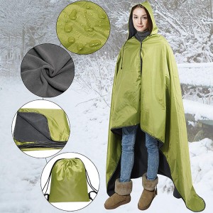 Outdoor Waterproof Hooded Blanket mei Fleece Outside Blankets foar kâld waar Camping Sports Beach