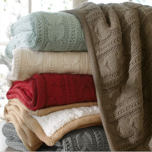 Knit Sherpa Throw Blanket Thick Soft Big Cozy