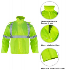 Hi Vis Jas Hujan Jas Hujan Reflektif lan Celana kanggo Pria Jas Hujan Rain Gear Safety Waterproof