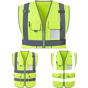 Светлоотразителна предпазна жилетка с джобове и строителна жилетка за висока видимост с цип