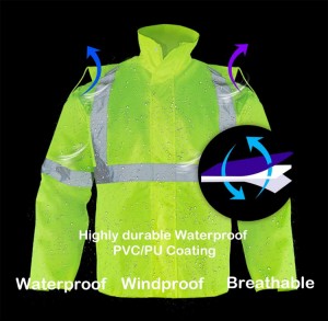 Hi Vis reflekterende regnjakke jakkesæt og bukser til mænd Vandtæt sikkerhedsregntøj regnfrakke
