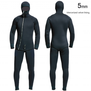 2 buah Split freediving 5mm pakaian selam neoprene Kulit Halus dengan hood zipper depan Diving suit
