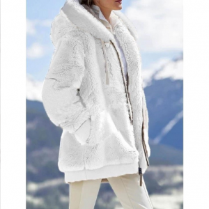 Jaket Bulu Hangat Musim Dingin Mantel Hoodie Wanita