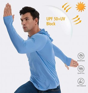 Pelindung ruam lelaki UPF 50+ perlindungan matahari hoodie ringan lengan panjang
