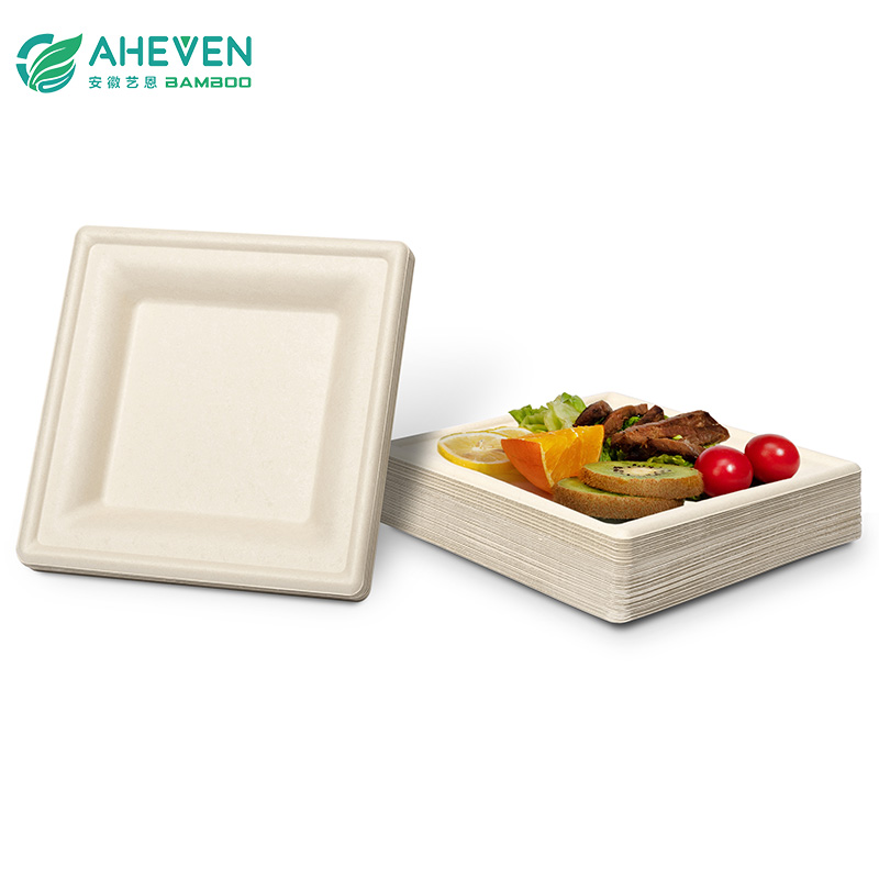 18 Years Factory Bagasse Paper Plates - Bulk Packing Sugarcane Bagasse Disposable Square Plates in 7 inch – Yien