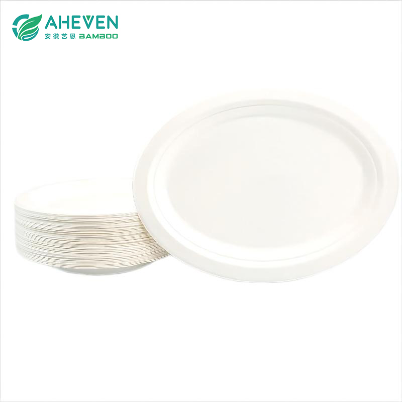 Chinese Professional Sugarcane Bagasse Disposable Plates - Big Size 12 inch Oval Shape Sugarcane Bagasse Disposable Plates – Yien