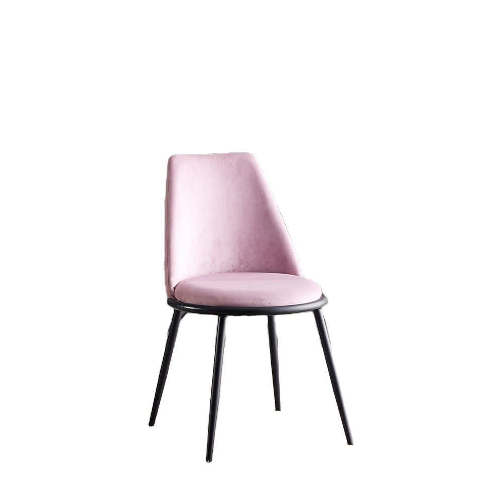 High Quality Nordic Pink Velvet Fabric Black Sand Coating Legs Home Office Leisure Dining Chairs