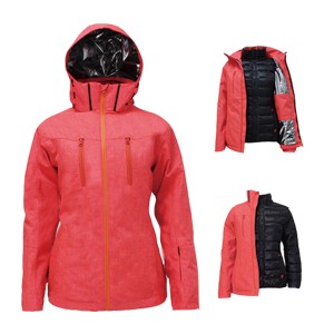 GL8342 Ladies Outdoor 3 in 1 Ski Winter Jacket with Waterproof Fashion Melange Fabric
