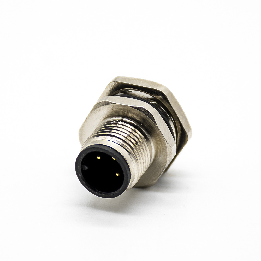 M12 male socket A Code 3 pin 180° PCB installation rear mount fastening waterproof connector