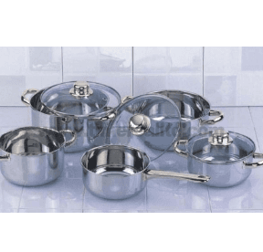 Reasonable price Stainless Steel Portable Food Carriers -
 Quots for New Item 9pcs Stainless Steel Cookware With Wire Handle Clear Glass Lid – Long Prosper