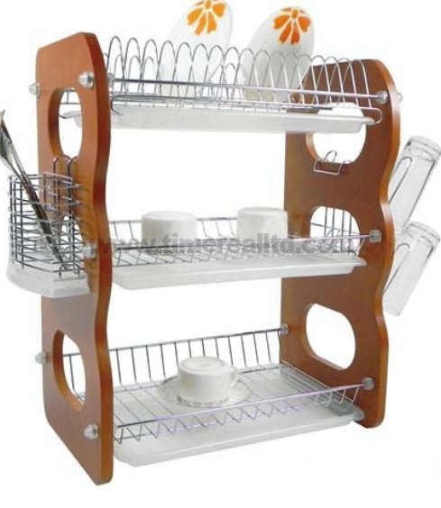 Factory wholesale Kitchen Baking Tool -
 Home Appliance Metal Wire Kitchen Dish Rack Wooden Board – Long Prosper