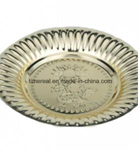 Golden Color Stainless Steel Soup Plate Round Tray With Flowers
