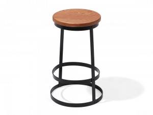 Metal Round Bar Stool With Solid Wood Seat