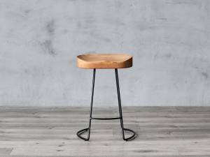Solid Wood Bar Stool With Metal Base