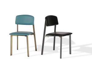 Moderne stoel met stalen frame en gestoffeerde zitting en rugleuning