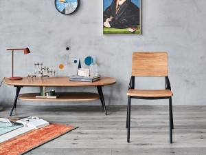 Metal Dining Chair with Solid Wood