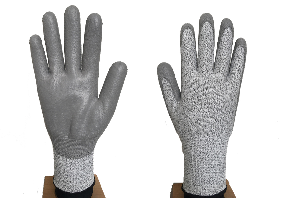 13G Hppe Anti-Cut Resistance Level 5 PU Coated Safety Work Gloves with CE 4X43C