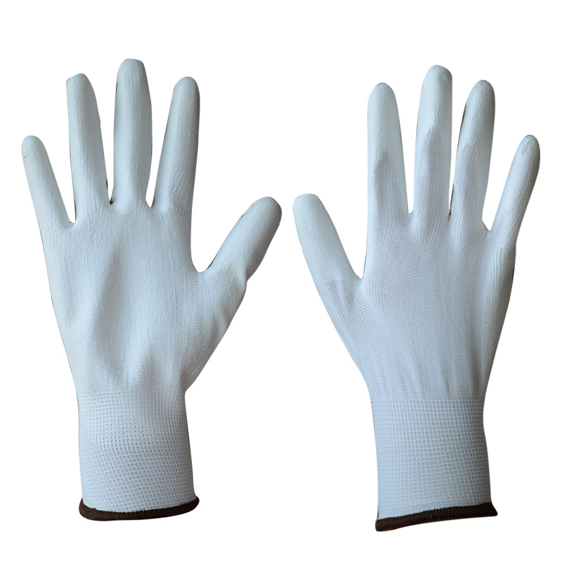 Polyester Shell Coated White PU Plam coated Glove Electronic Glove