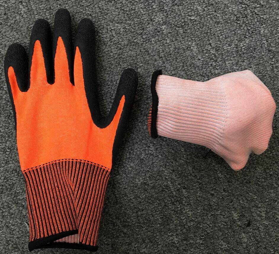 Hppe Cut Resistant Latex Crinkle Palm Coated Work Gloves with Excellent Grip Ce En388 Cut Level 5-DMLA508B-U2