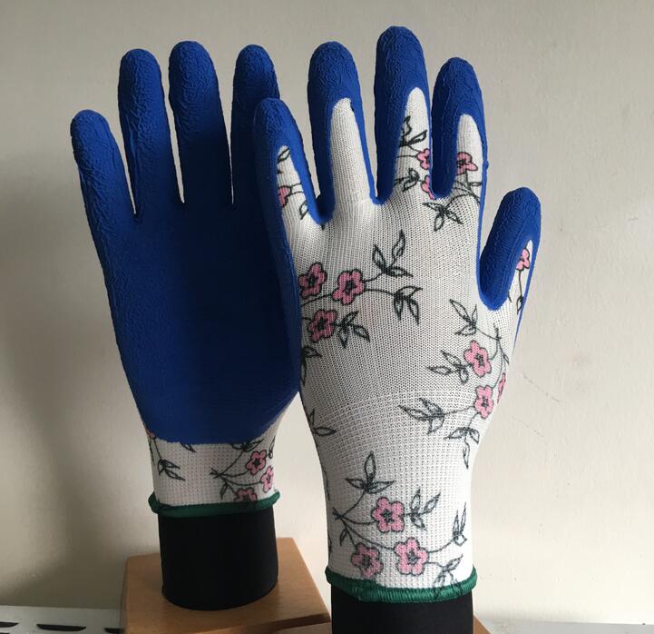 Kulay ng Bulaklak na Polyester Liner Latex Foam Coated Garden Work Gloves