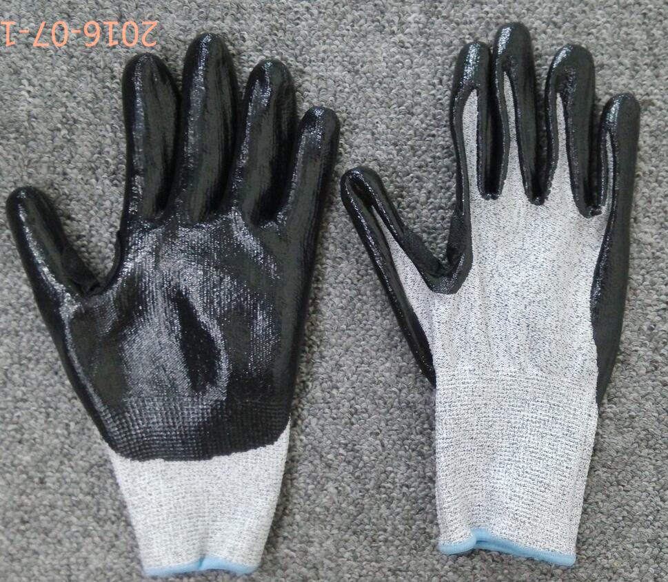 Nitrile Smooth Palm Coated Anti-Cut Level 5 HPPE with Steel Wire Liner Safety Work Cut Resistant Gloves