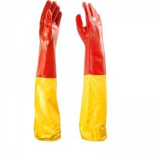 PVJX610 26Inch Heavy duty Long Sleeves Durable Waterproof Blue PVC Chemical Resistant Gloves for Oil and Gas Industry