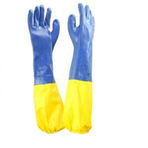 PVJX610 26 英寸重型长袖耐用防水蓝色 PVC 耐化学手套适用于石油和天然气行业
