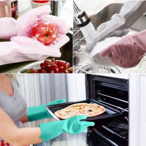Magic Silicone Rubber Sponge Dishwashing Cleaning Gloves HLA02