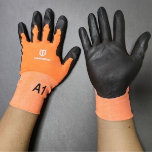 Bezpečnostné rukavice s PU dlaňou s potlačou nylonového plášťa s hmotnosťou 18 g