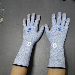Защитни ръкавици с полиуретаново покритие от полиуретан с щампа HPPE и 13g