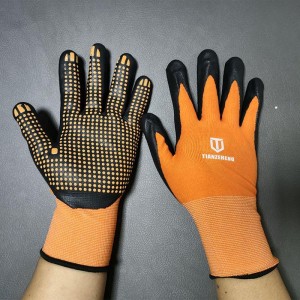 15 gauge nylon and  lycra liner nitrile foam coated with dots glove Item No.DQ708BD