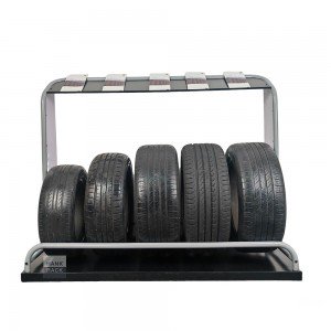 Universal tire display rack for multiple tire sizes