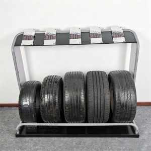 Universal tire display rack for multiple tire sizes