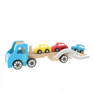 Little Room Gift Double Deck Garage Trailer Transporter Vehicles Model Wood Truck Accessories Kids wooden car toys With 3 Mini Fold Ramp