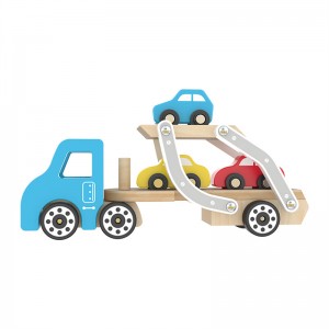 Δώρο Μικρού Δωματίου Διπλό Γκαράζ Ρυμουλκούμενο Μεταφορικά Οχήματα Μοντέλο Ξύλινα Αξεσουάρ φορτηγού Παιδικά ξύλινα παιχνίδια αυτοκινήτου με 3 Μίνι Πτυσσόμενη Ράμπα