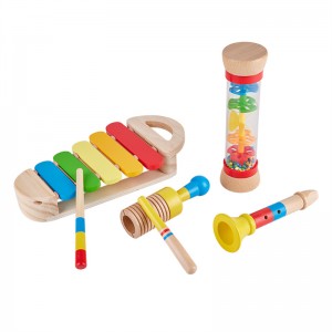 Little Room 6 Stuks Kraal Educatief Houten Percussie Kinderen Regenboog Kleur Muziekinstrumenten Speelgoed Set voor simulatie Baby Vroege Fluit Drums