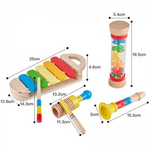 Gamay nga Kwarto 6 Mga Piraso nga Bead Educational Wooden Percussion Kids Rainbow Color Musical Instruments Toy Set para sa simulation Baby Early Flute Drums