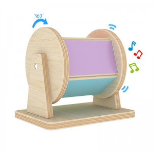 បន្ទប់តូច Montessori Spinning Education តន្ត្រីឈើពណ៌ឥន្ទធនូ ប្រដាប់ប្រដាក្មេងលេងតាមតម្រូវការ ស្គរឥន្ទធនូជាមួយ Bell montesori សម្រាប់ទារក Glitter