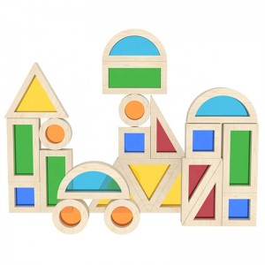 LIttle Room Baby Montessori Toy Rainbow Stacker التكديس بألوان هندسية بألوان قوس قزح مكعبات خشبية